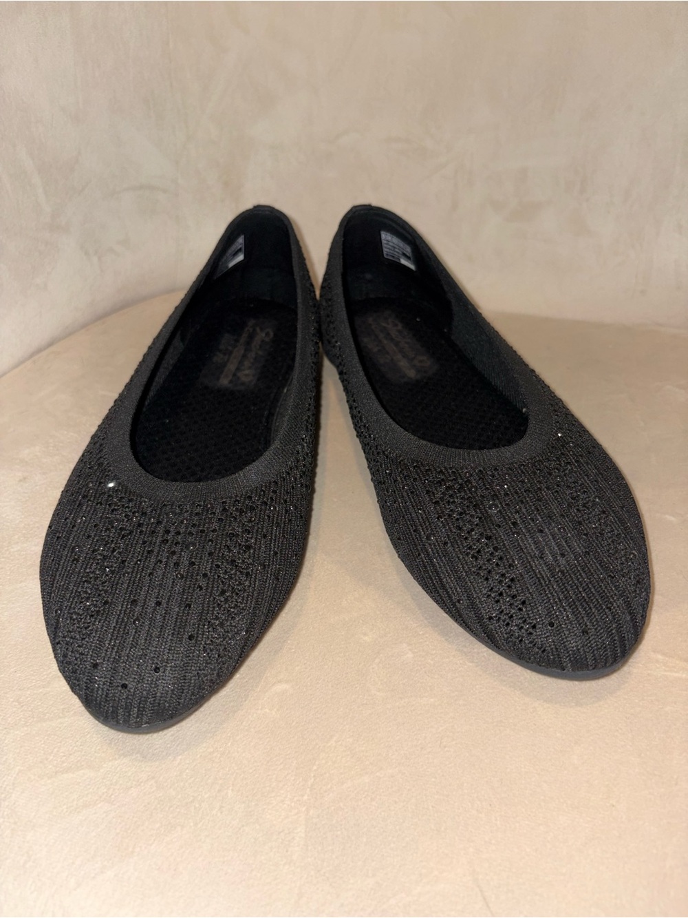 Skechers Women's Black Sparkle Knit Slip-On Flats 9.5 Wide
